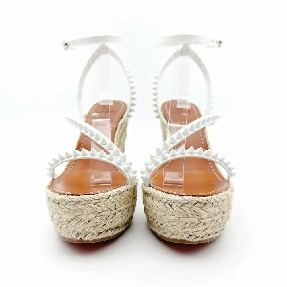 CHRISTIAN LOUBOUTIN Mafaldina Wedge Heels 39 US 8.5 Spiked Sandals White Leather